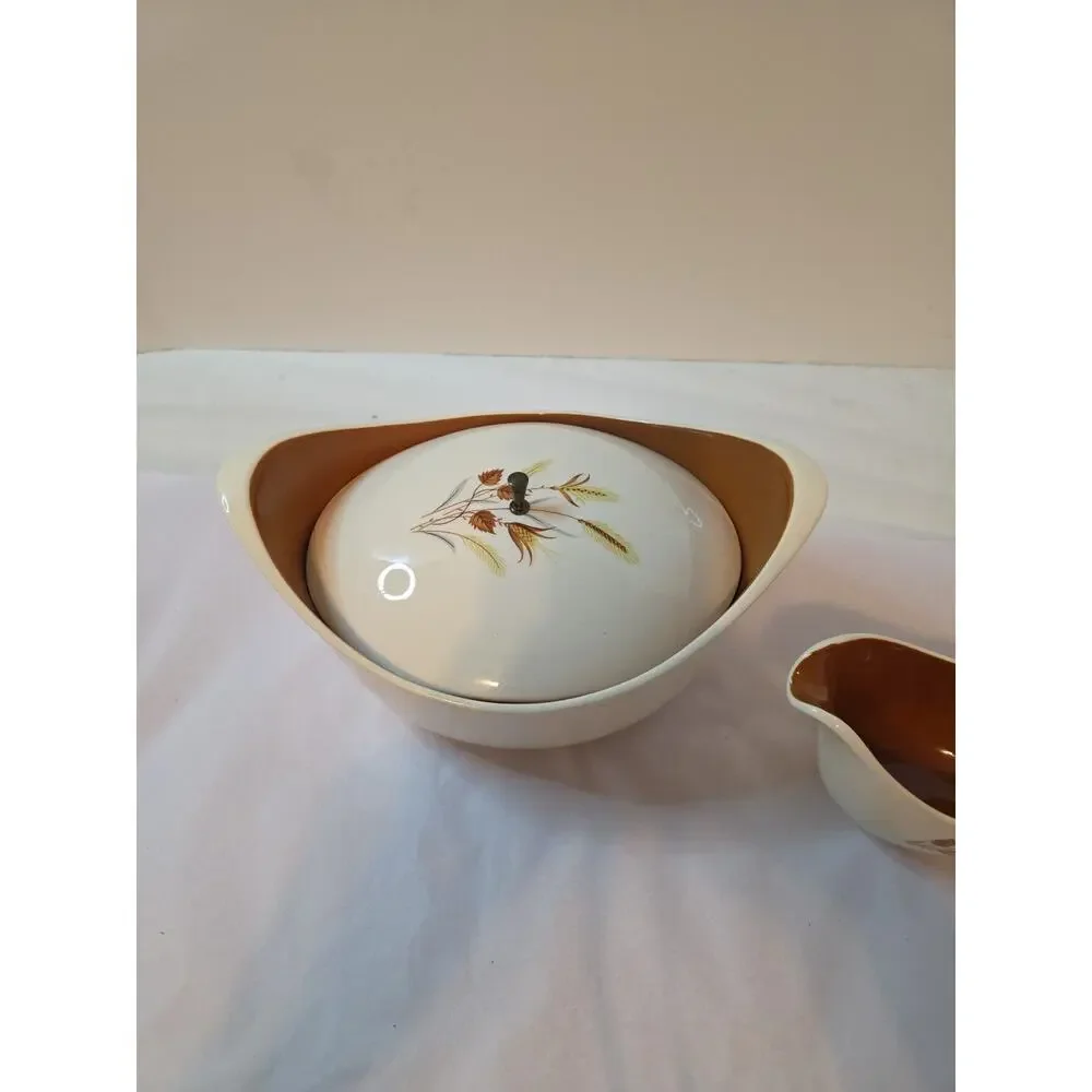 Vintage Mid Century Modern Taylor Smith Autumn Harvest Covered Casserole & Gravy
